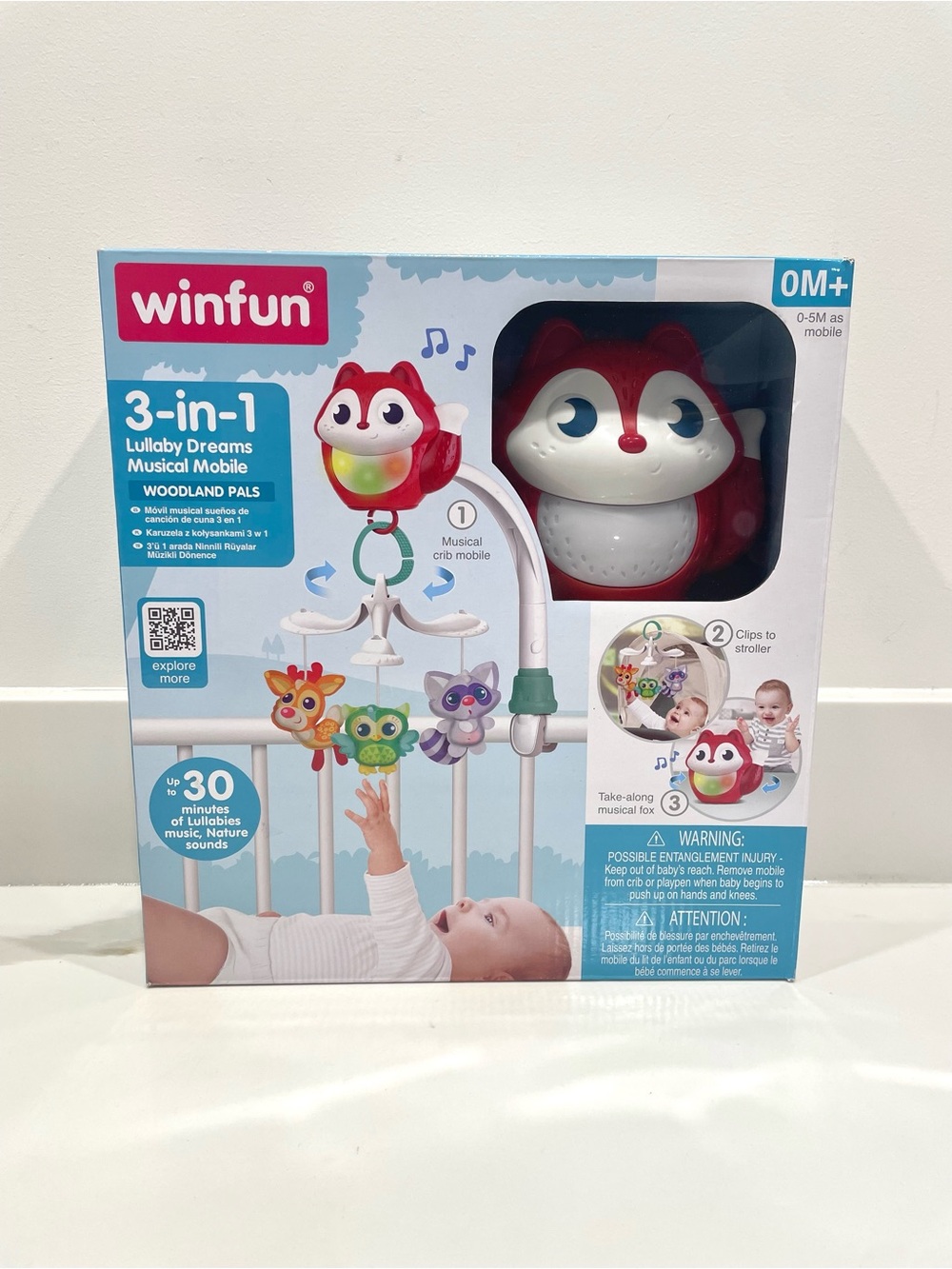 NEW Winfun 3-in-1 Lullaby Dreams Woodland Pals Musical Crib Mobile